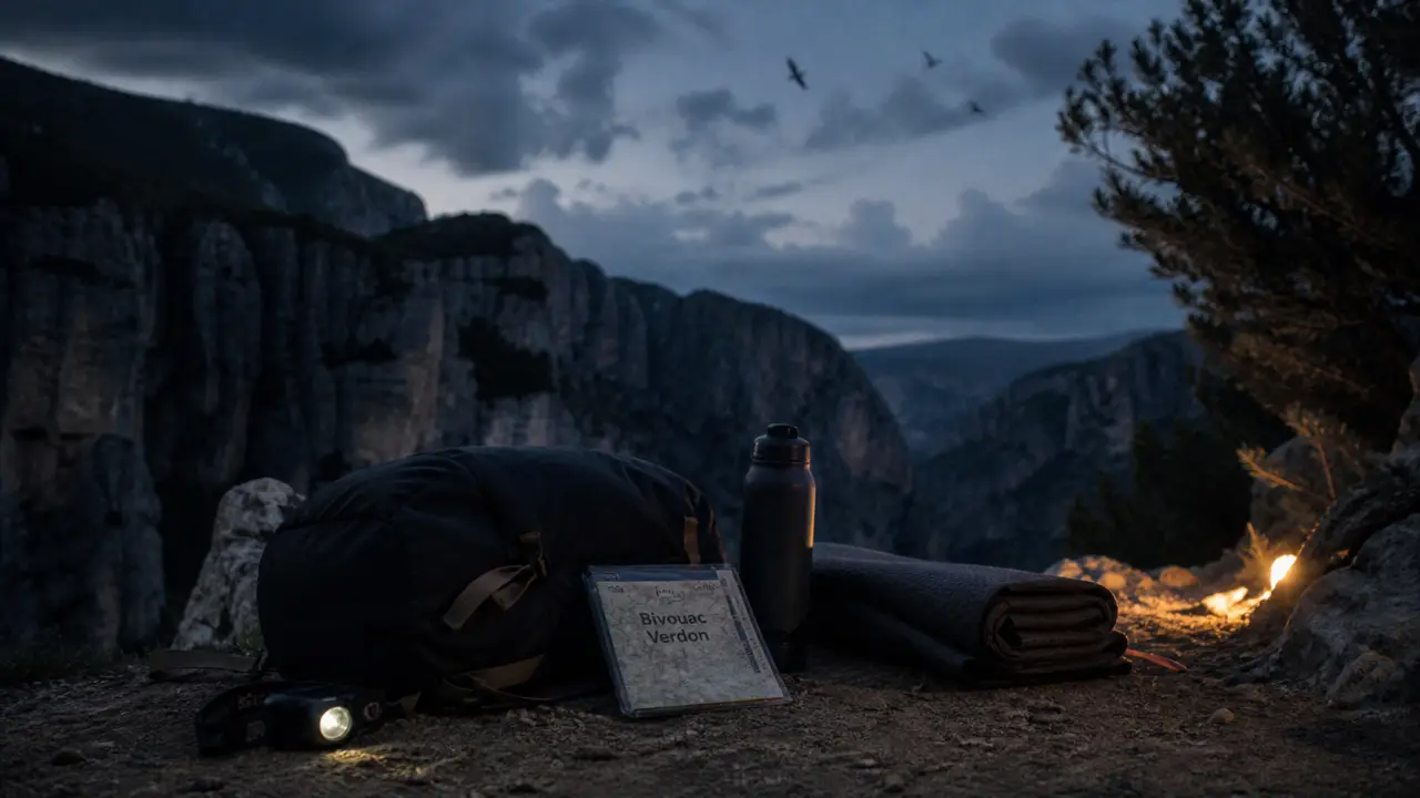 Bivouac gorges du Verdon : sac et frontale avant autorisation