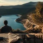 Dormir lac de sainte-croix : terrasse et vue Pont du Galetas au-dessus du lac