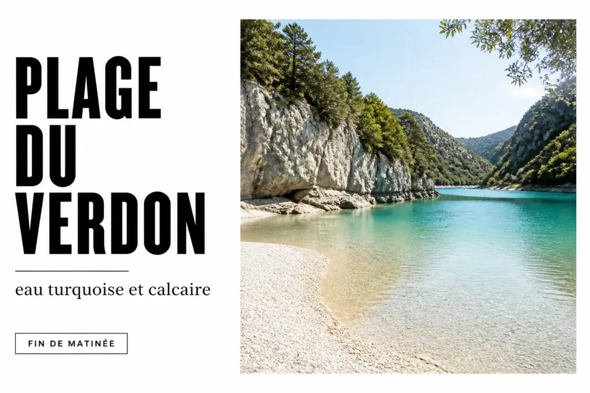 Plage du Poing Levé dans le Verdon avec eau turquoise et berge naturelle