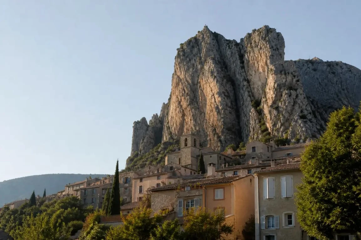 Que faire à Castellane : le village de Castellane et le Roc au lever du jour