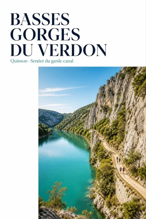Randonnée canal du verdon dans les basses gorges près de Quinson, sentier au bord de l’eau et falaises calcaires