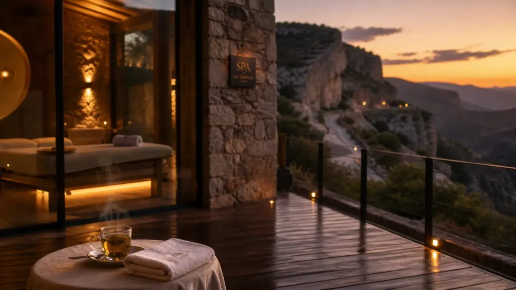 Hôtel & spa des gorges du verdon : terrasse et spa à la golden hour