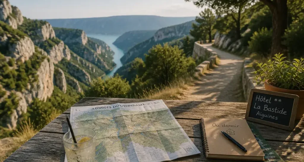 Où dormir gorges du Verdon : carte sur terrasse près des falaises