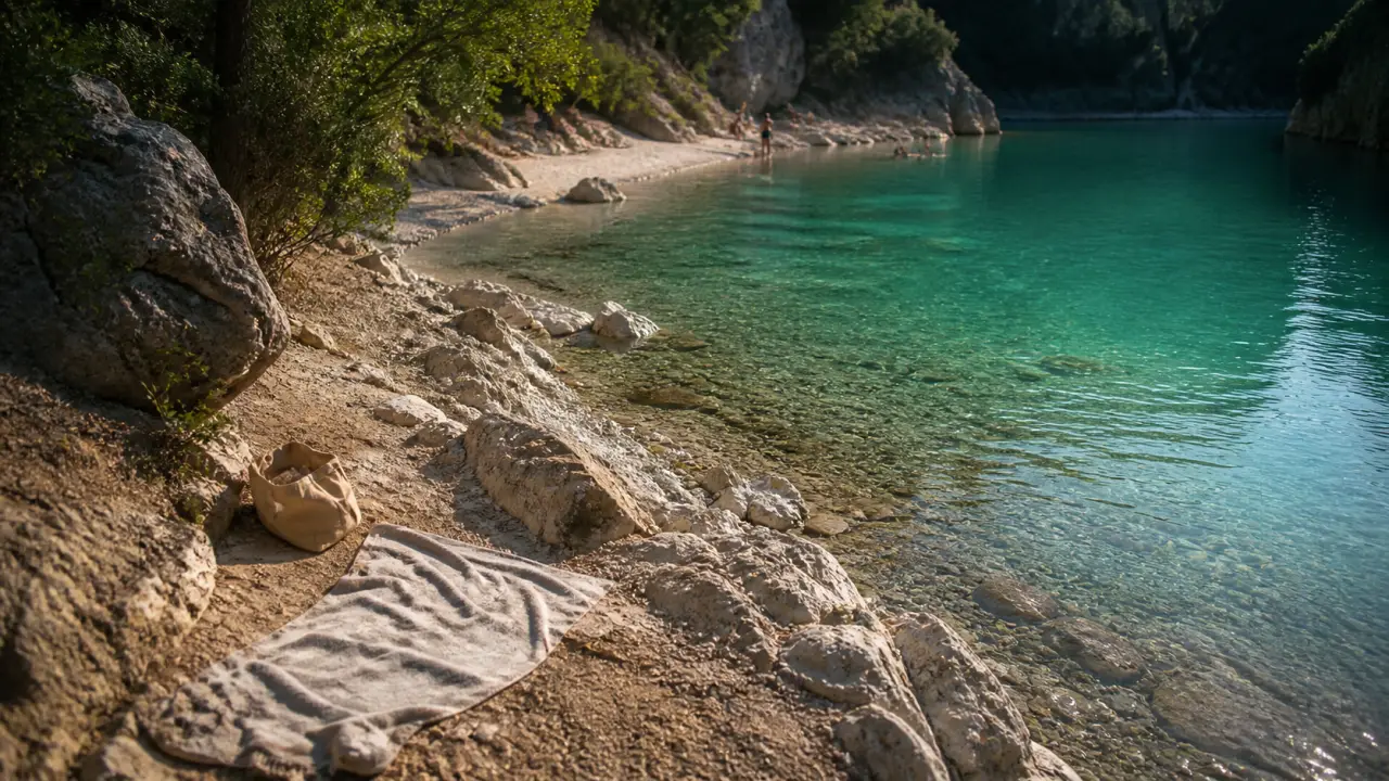 Plage du poing levé dans le Verdon, eau turquoise et petite crique