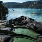 Plongée lac sainte croix : masque et palmes près d’un ponton
