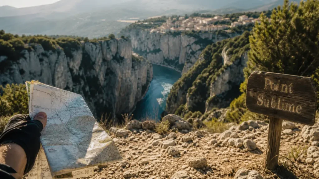 Randonnée point sublime Verdon : sentier au bord du Verdon, falaises et gorges