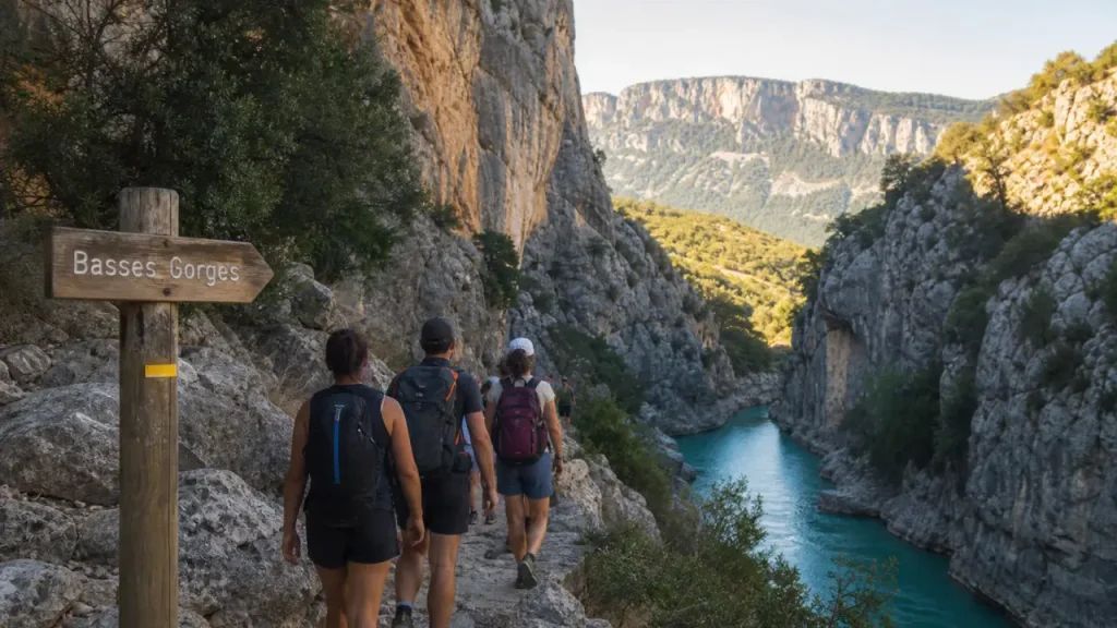 Randonnée sainte maxime et les basses gorges du verdon : randonneurs sur sentier