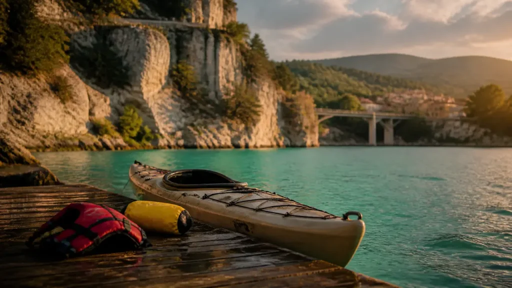 Kayak pour visiter gorges du Verdon, près du lac de Sainte-Croix, eaux turquoise