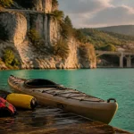 Kayak pour visiter gorges du Verdon, près du lac de Sainte-Croix, eaux turquoise