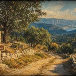 Paysage provençal à Montagnac-Montpezat (04500) vers le Verdon, chemin et chênes