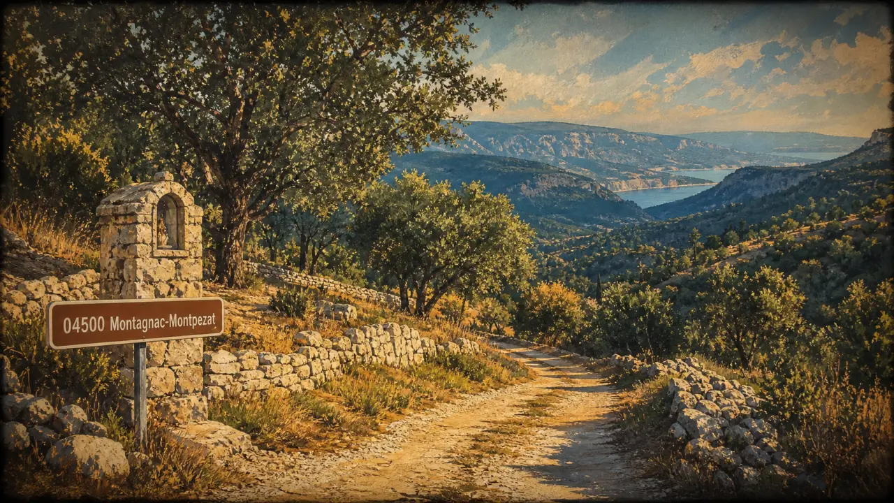 Paysage provençal à Montagnac-Montpezat (04500) vers le Verdon, chemin et chênes