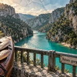 Kayak près du pont de Quinson dans les basse gorges du verdon quinson, eau turquoise