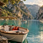 Bateau electrique gorges du verdon amarré au Pont du Galetas