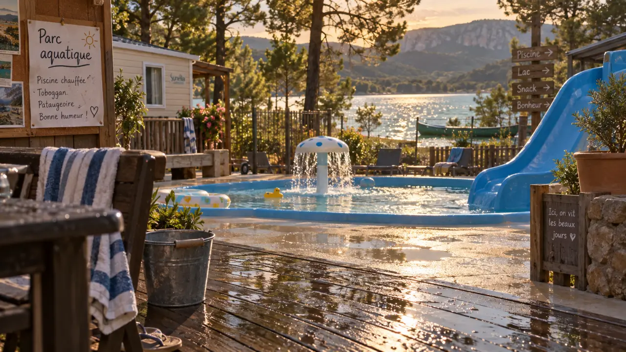 Camping lac de sainte croix avec parc aquatique : piscine et plage au camping