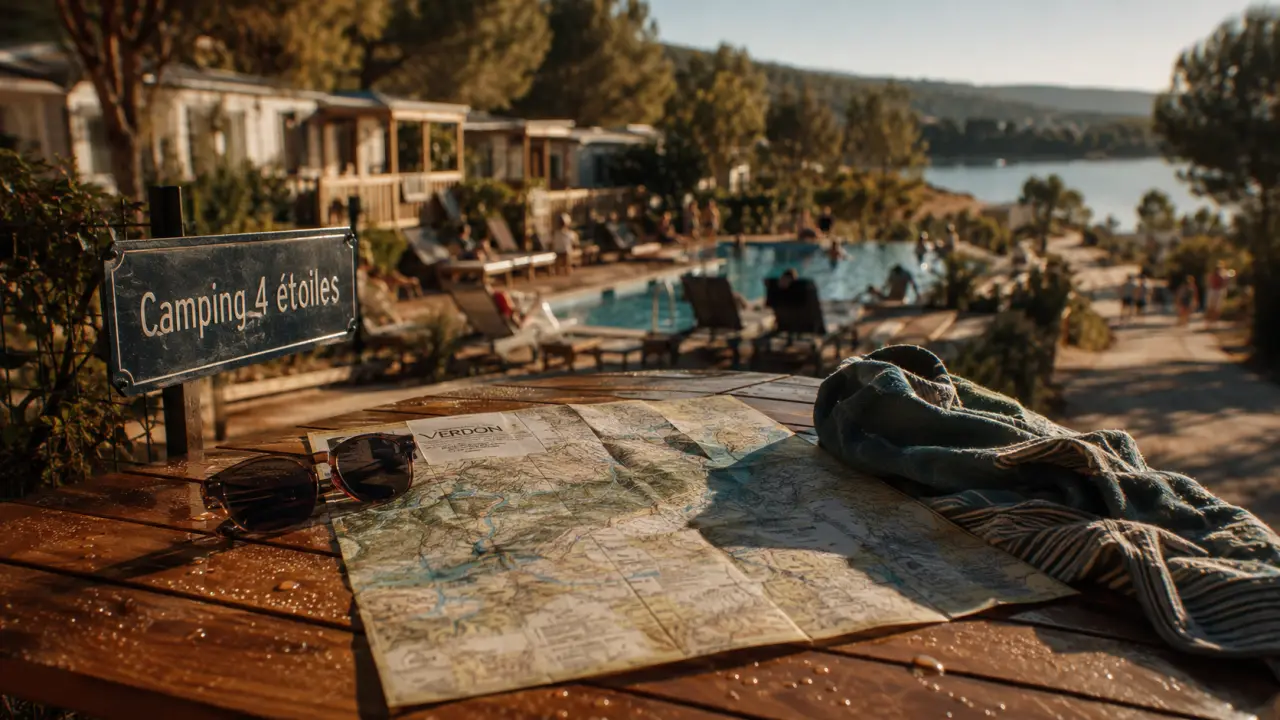 Camping les gorges du verdon 4 etoiles : piscine, transats et lac