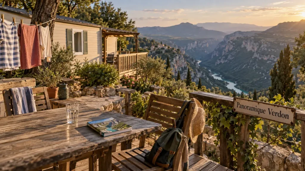 Camping panoramique du Verdon à Castellane, terrasse vue vallée Verdon