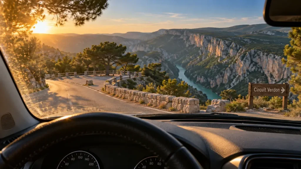 Circuit gorges du Verdon : vue depuis la voiture sur la route panoramique