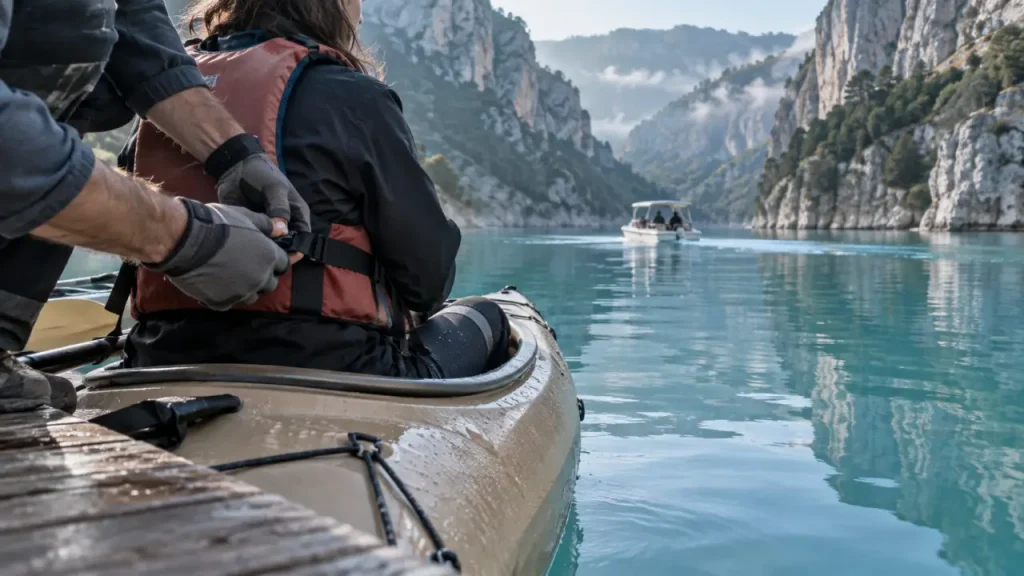 Descendre les gorges du Verdon en kayak au lac de Sainte-Croix, gilet de sauvetage