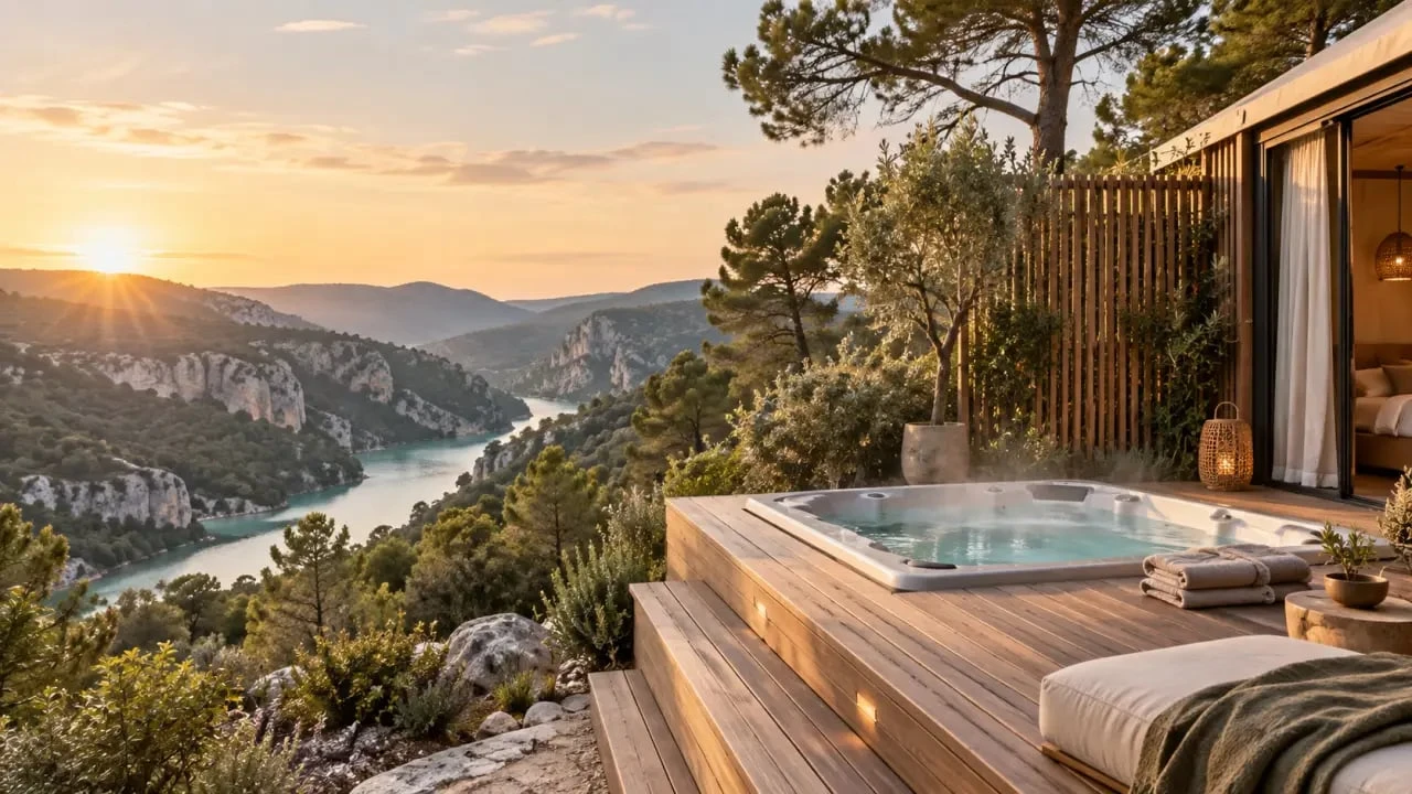 Camping avec jacuzzi privatif dans le Verdon sur une terrasse intime