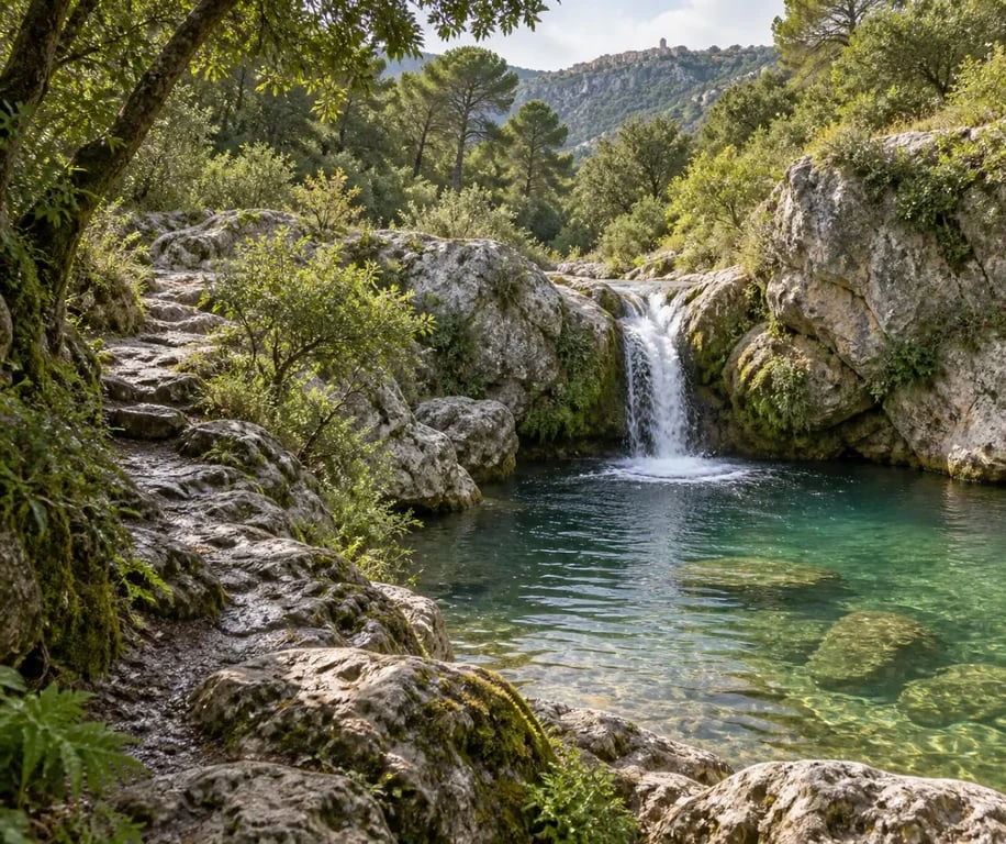 Cascade du Riou près de Vence avec son bassin naturel et le sentier d’accès