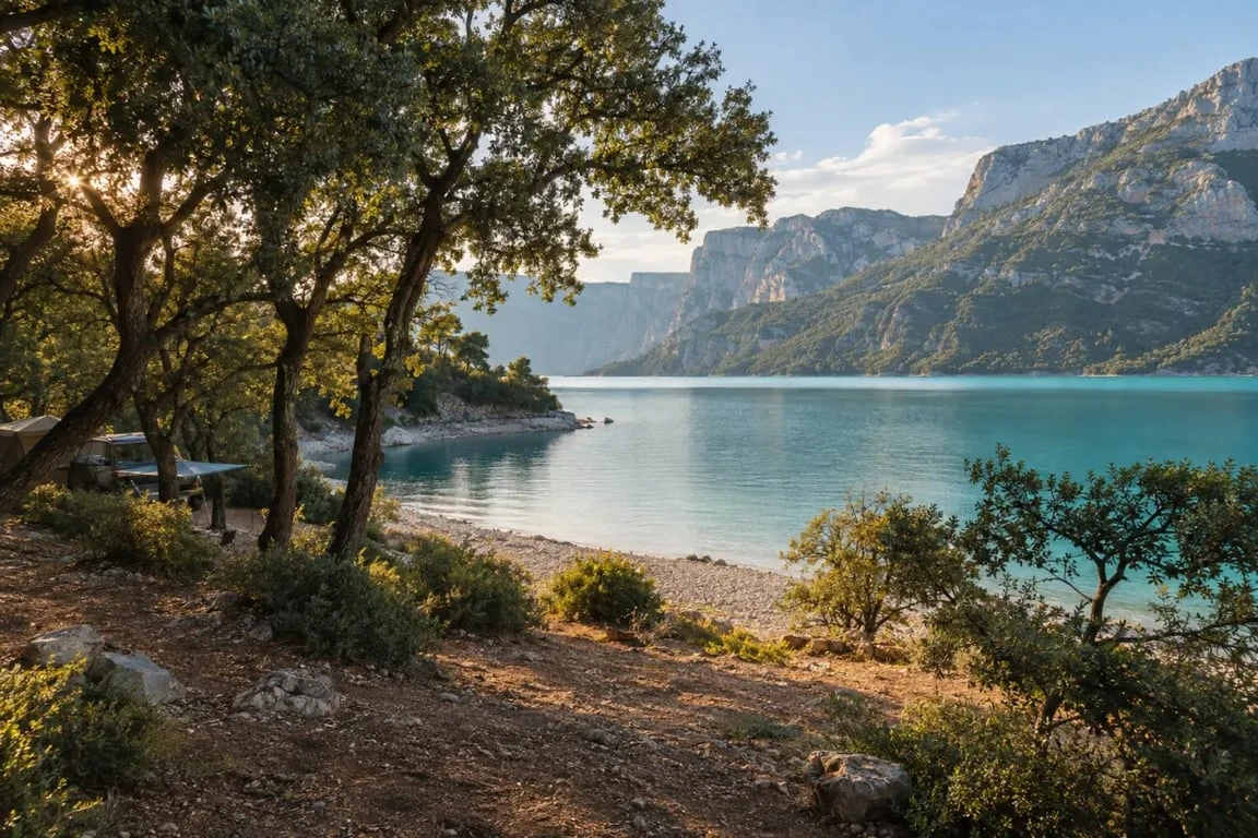 Camping lac de Sainte-Croix Les Roches au bord de l'eau dans le Verdon