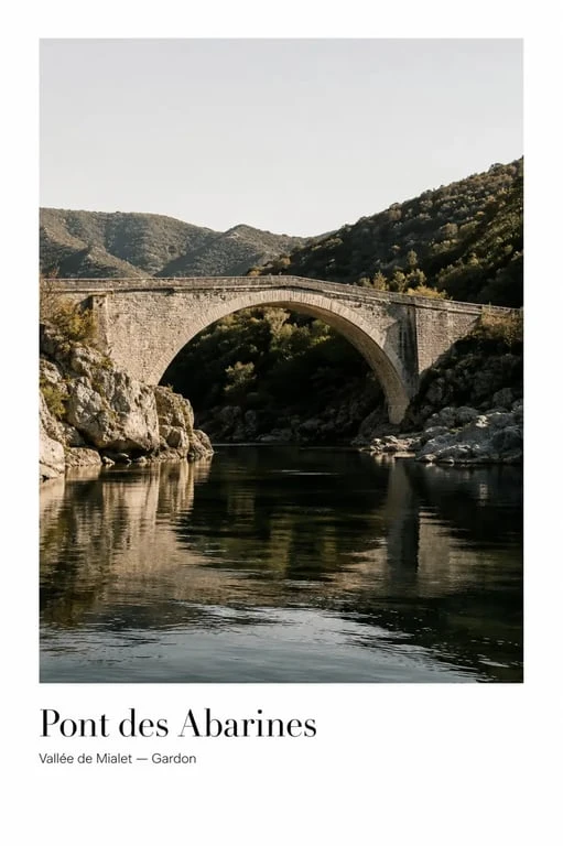 Pont des Abarines dans la vallée de Mialet vu depuis les berges du Gardon