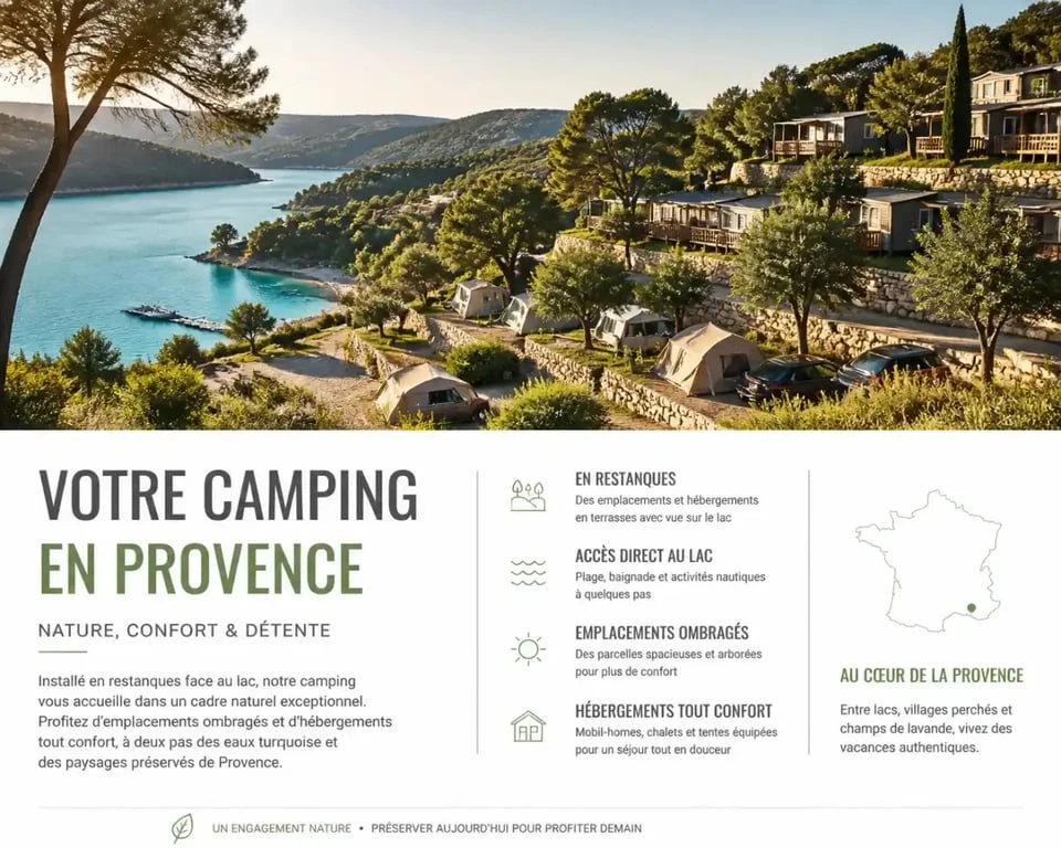 Camping du Soleil à Esparron-de-Verdon avec accès direct au lac depuis les restanques