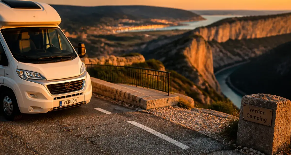 Gorges du Verdon camping car sur route étroite au bord du Verdon