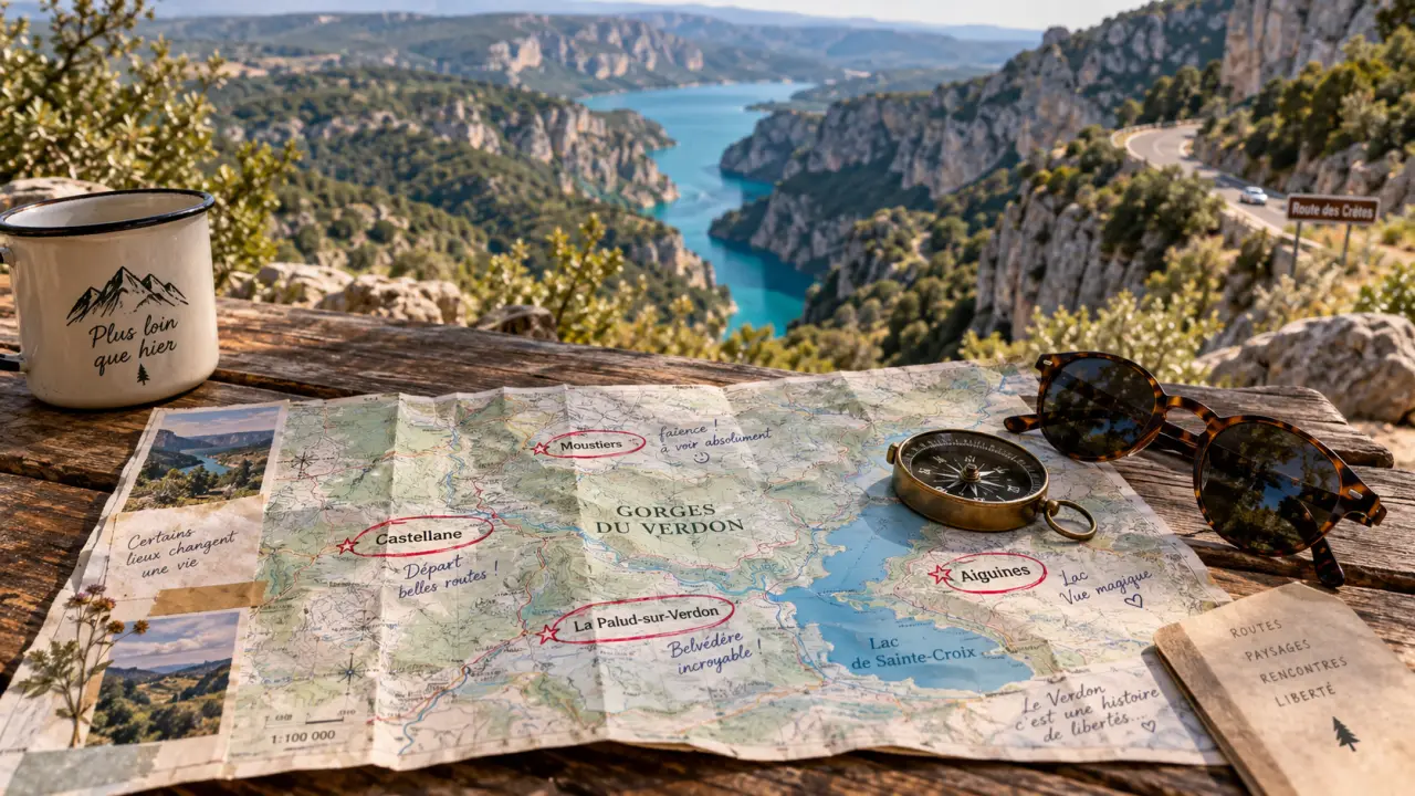 Gorges du Verdon map : rives, villages et belvédères à situer
