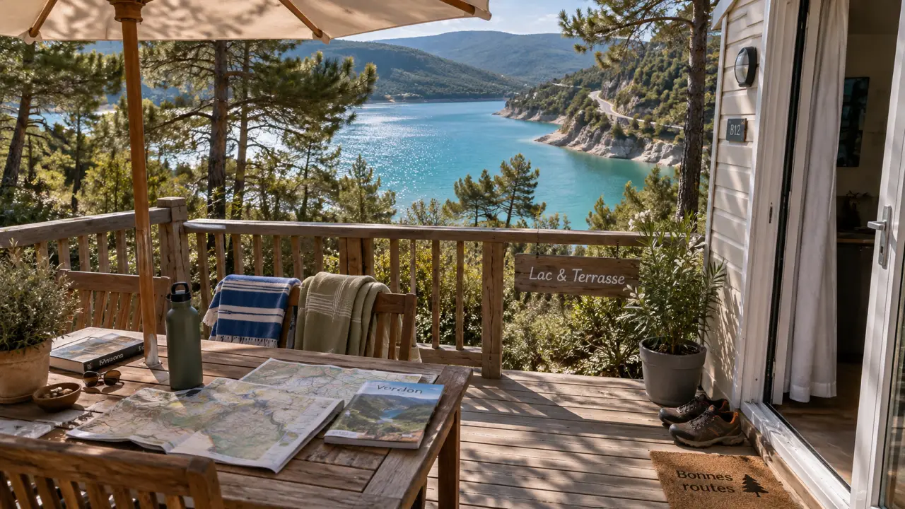 Gorges du verdon mobil home sur terrasse au lac Sainte-Croix
