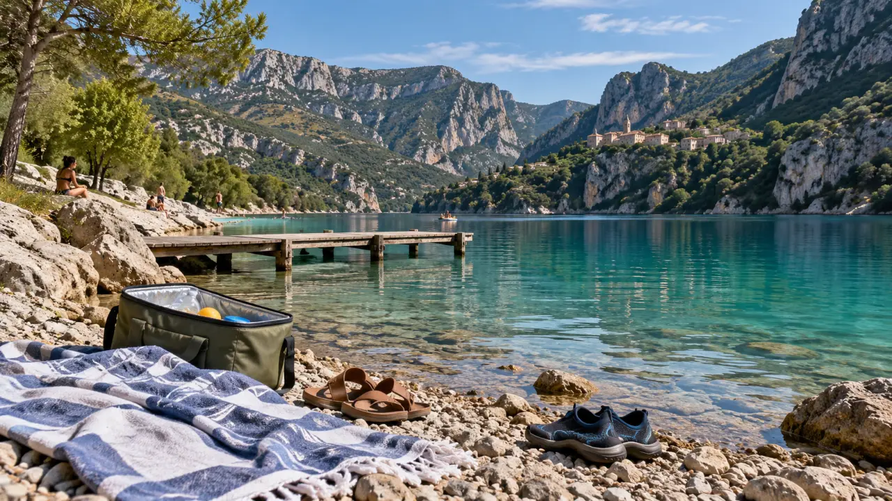 Gorges du Verdon plage, eau turquoise calme et accès facile