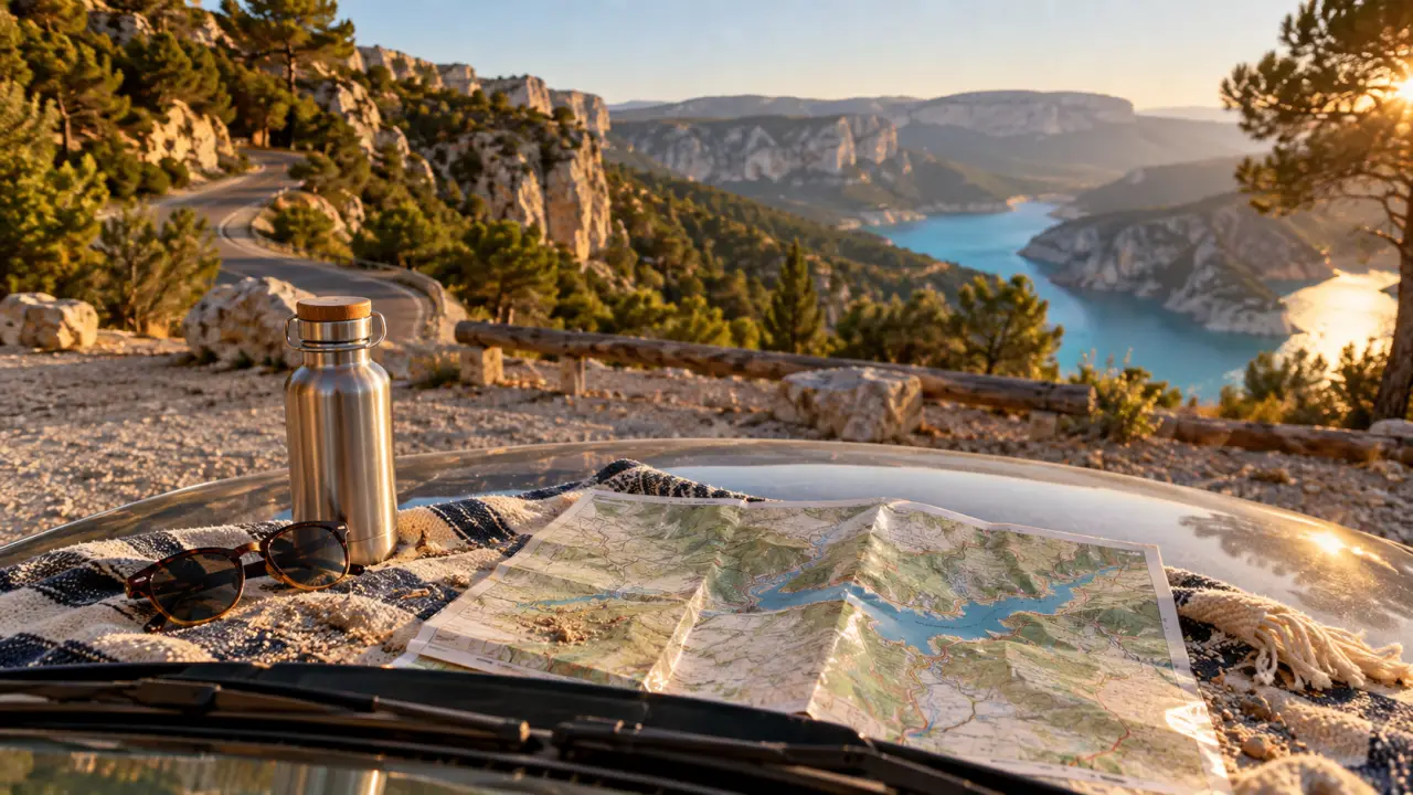 Hotels gorges du Verdon : lac de Sainte-Croix, route sinueuse et falaises