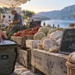 Jour de marché lac de Sainte-Croix : étals et produits au petit matin près du lac