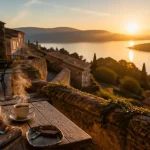lac de sainte croix hotels : terrasse d’hôtel vue sur le lac