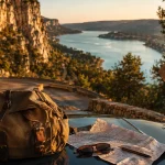 Logement Gorges du Verdon : voiture au bord du lac et lac de Sainte-Croix