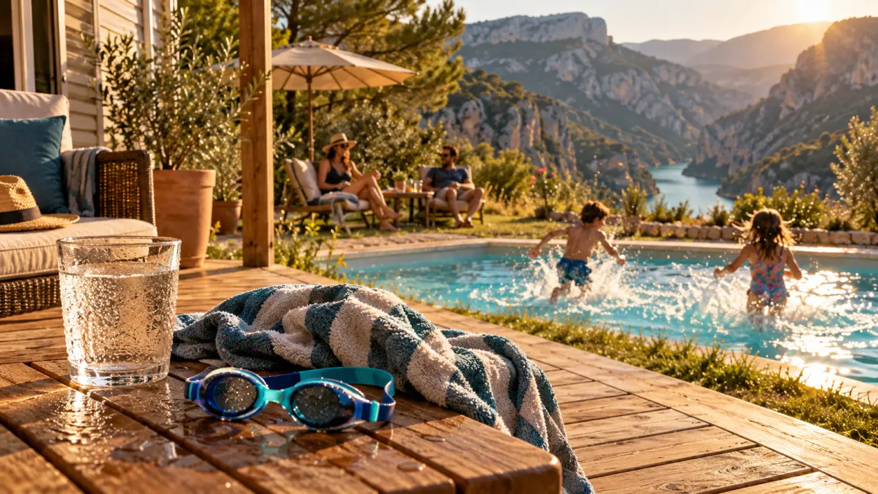 Mobil home gorges du verdon avec piscine : terrasse et baignade