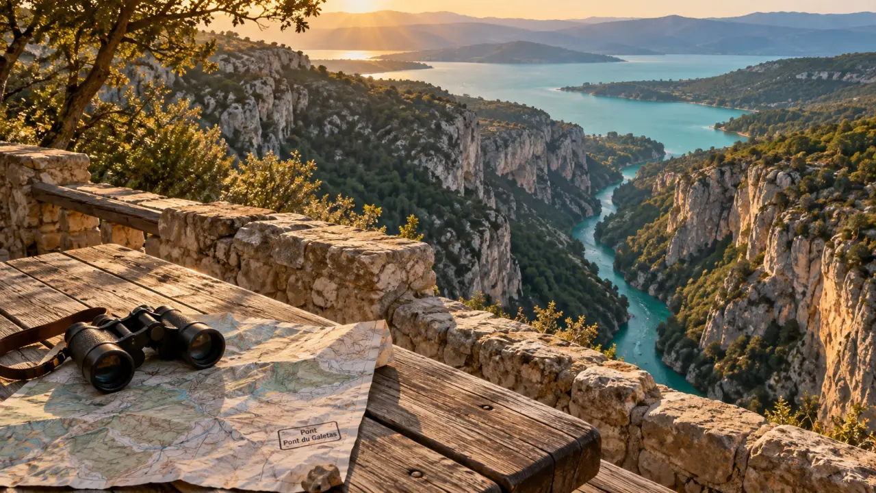Belvédère pour ou aller dans les gorges du Verdon au Pont du Galetas, vue sur l’eau turquoise et les falaises.