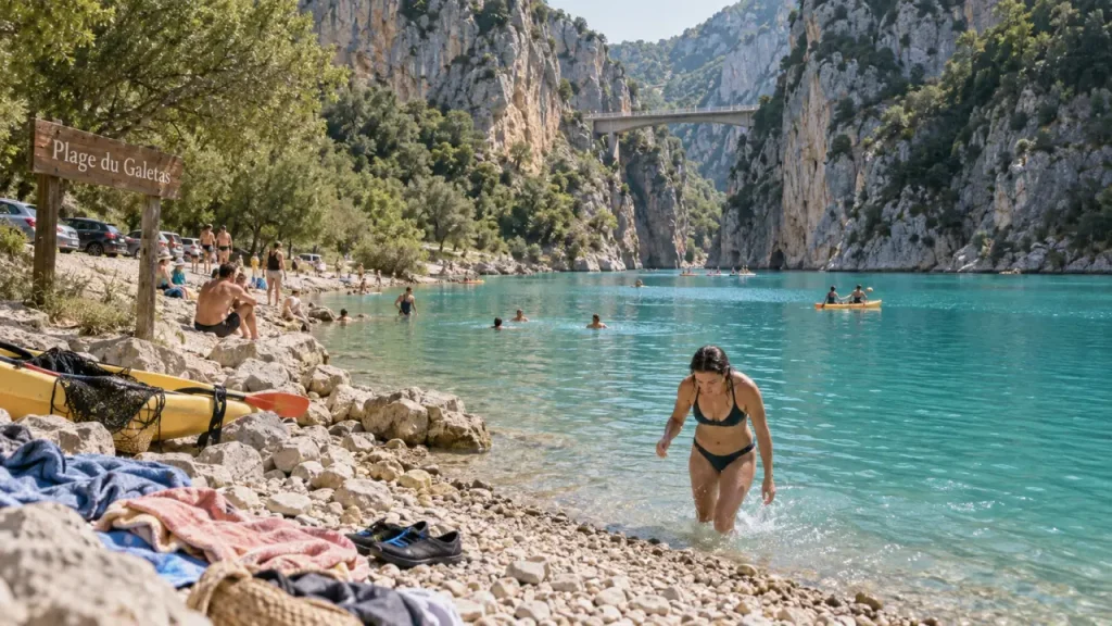 Plage du galetas lac de sainte croix 83630 aiguines : baignade et accès au rivage