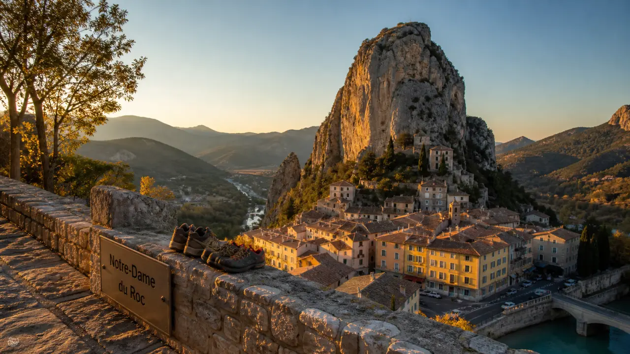 Que faire à Castellane : vue du village et Notre-Dame du Roc, Verdon
