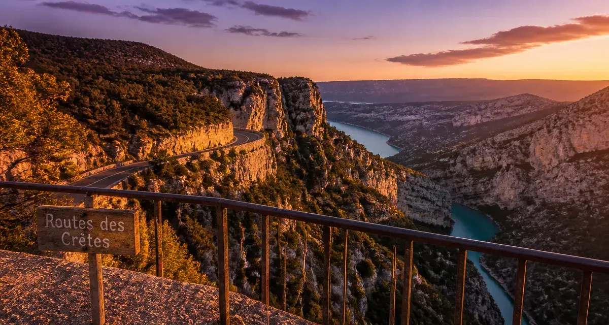 Region des gorges du verdon : route de corniche sur falaise et lacs turquoise