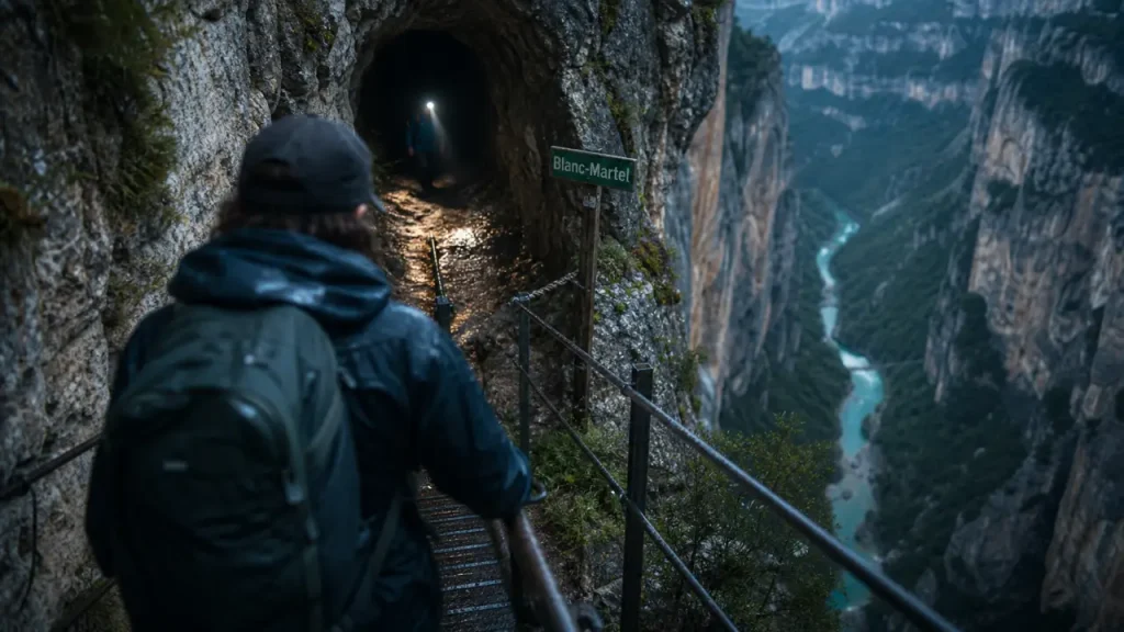Sentier blanc martel : tunnel sombre dans les Gorges du Verdon