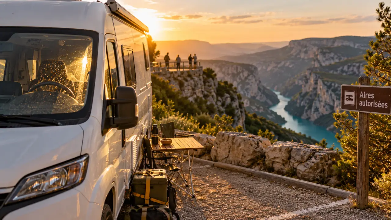 Aire de camping car gorges du verdon : camping-car sur une aire officielle près des lacs