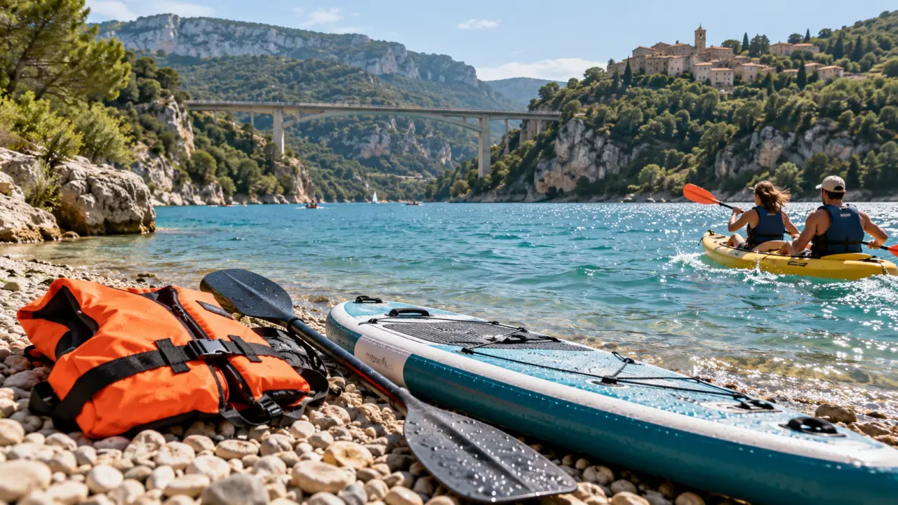 Base nautique lac de sainte croix : kayak et paddle sur la plage