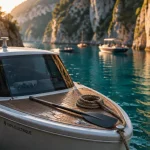 Bateaux gorges du Verdon : bateau électrique au Galetas sur eau turquoise