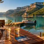 camping 5 etoiles verdon, terrasse bois et lac
