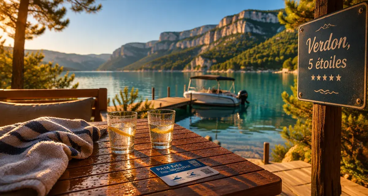 camping 5 etoiles verdon, terrasse bois et lac