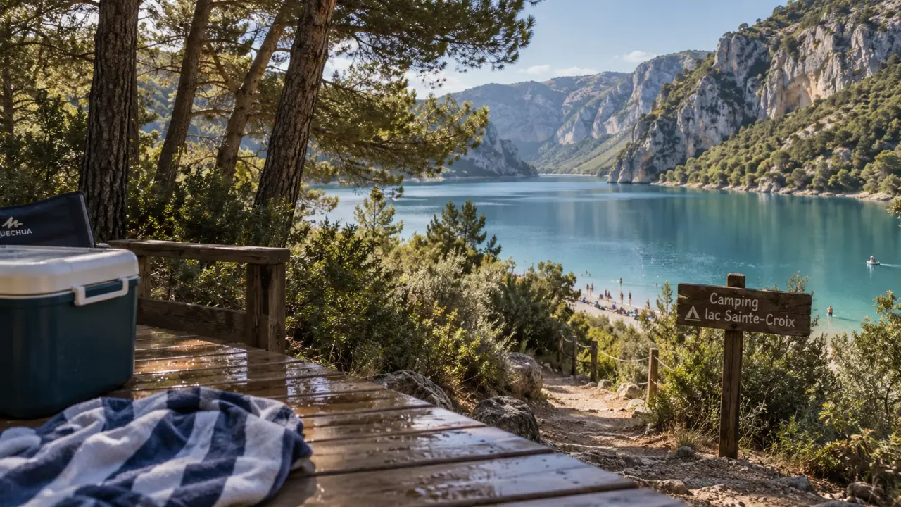 Camping autour du lac de sainte croix, accès baignade depuis le camping, eau et rive