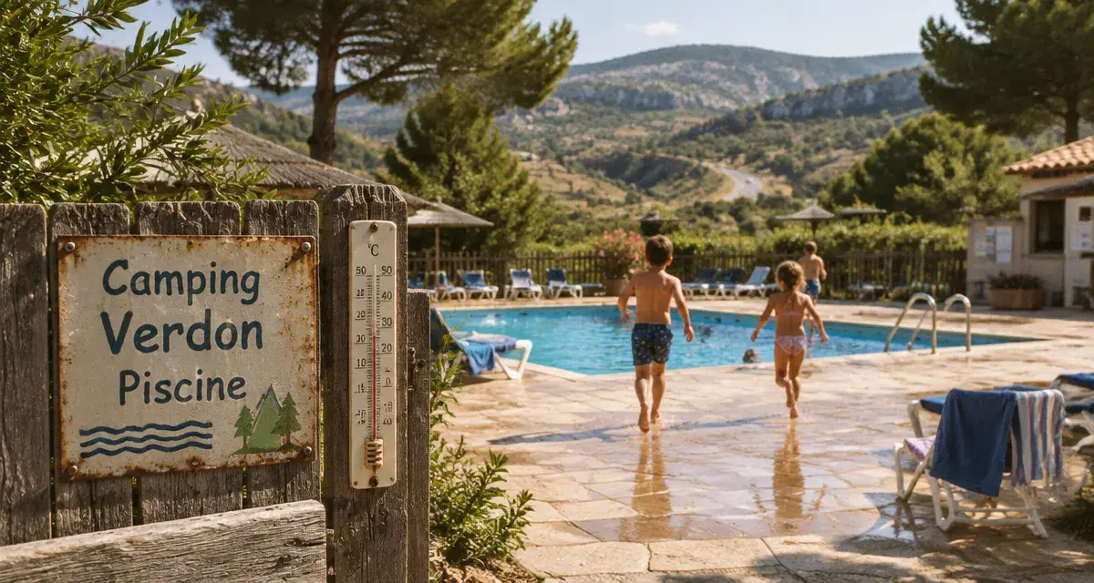 Camping gorges du verdon pas cher avec piscine : entrée et piscine rectangulaire