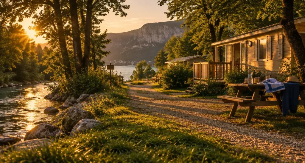 Camping le moulin verdon : allée du camping menant au lac de Sainte-Croix