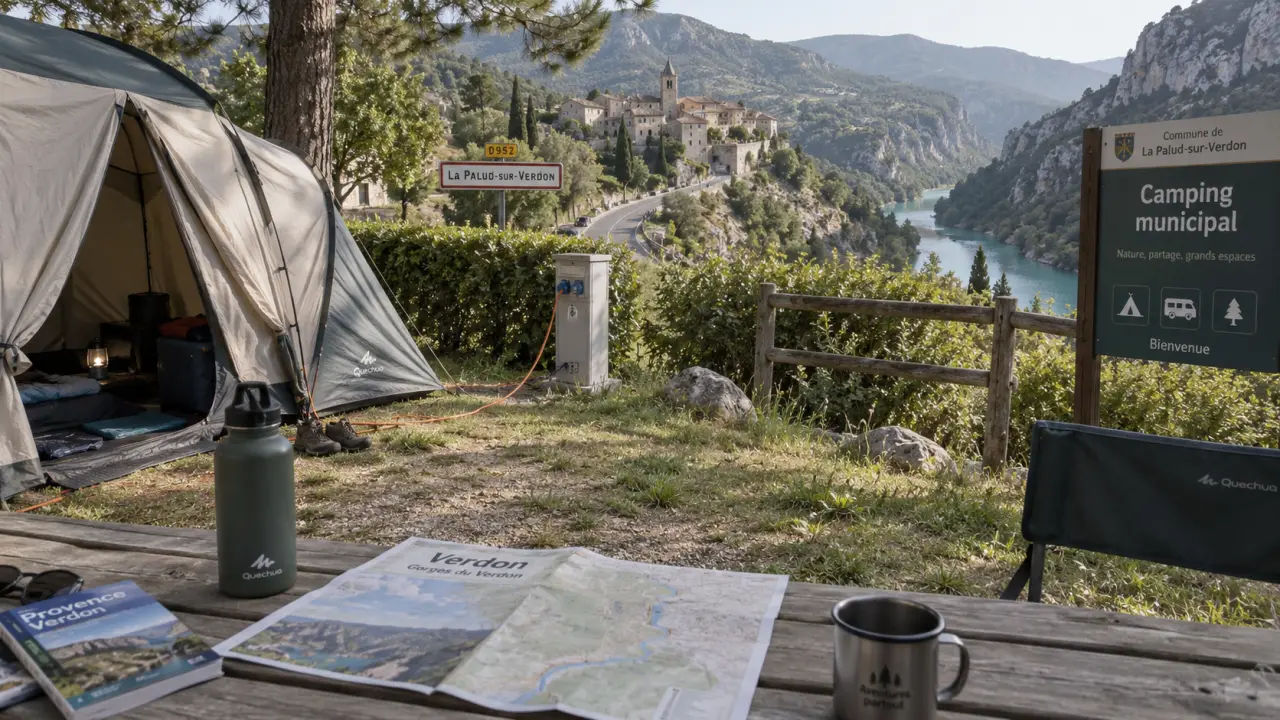 Camping municipal gorges du verdon, emplacement avec tente et branchement électrique